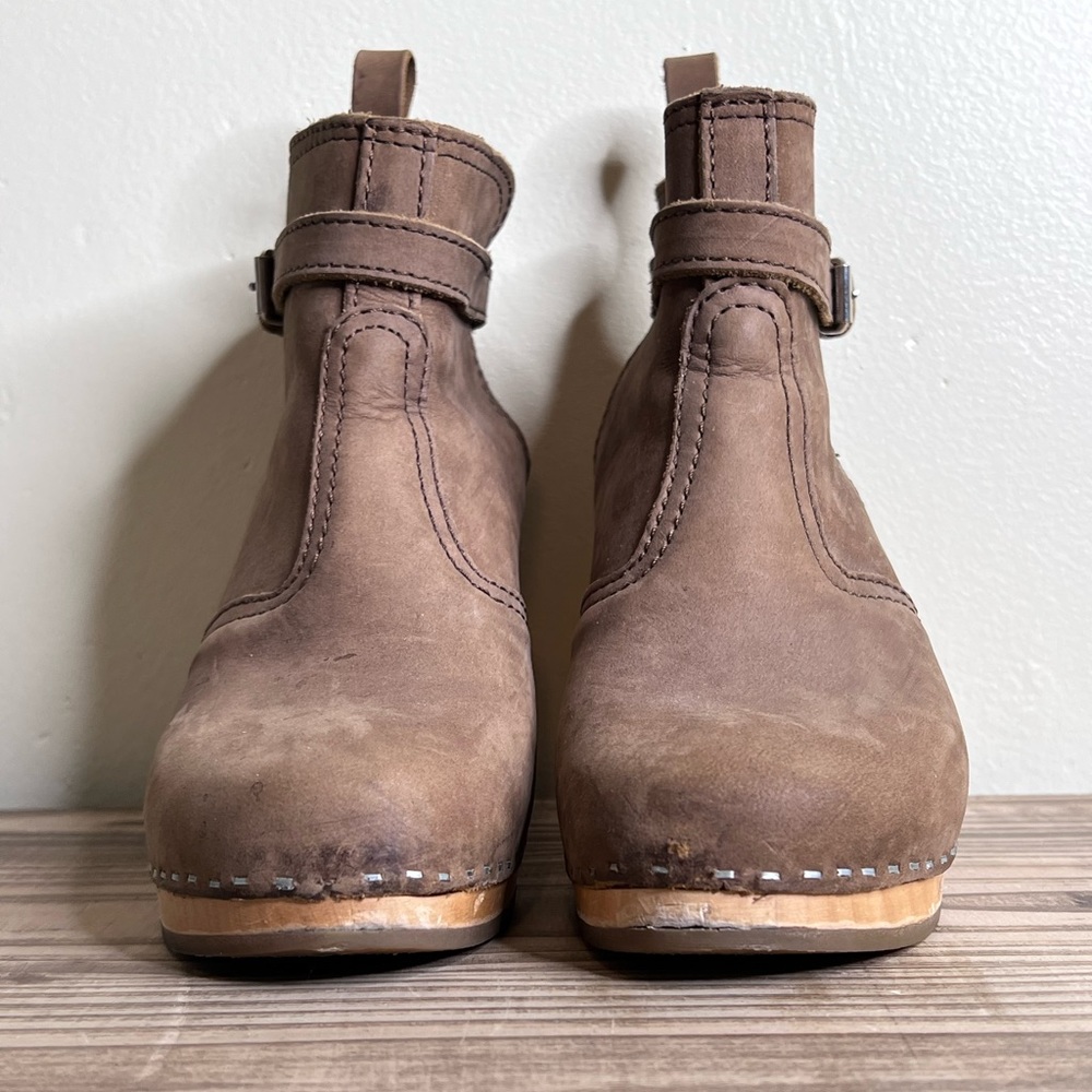 Swedish Hasbeens Brown Suede Heeled Clog Boots